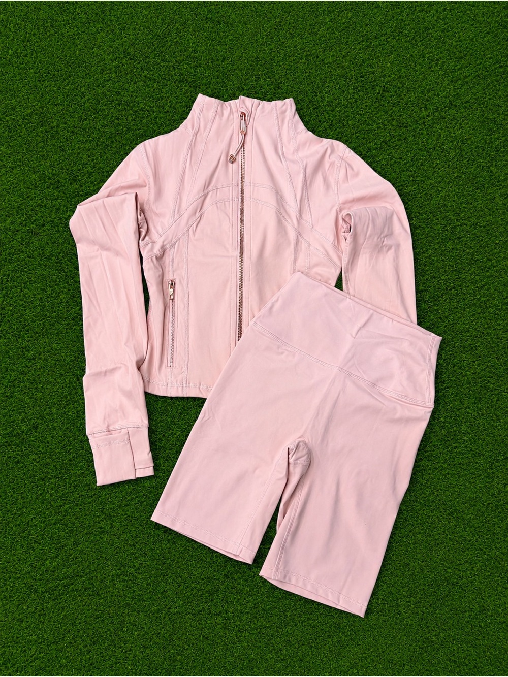 Lululemon Pink Nulu Cropped Jacket & Shorts Set